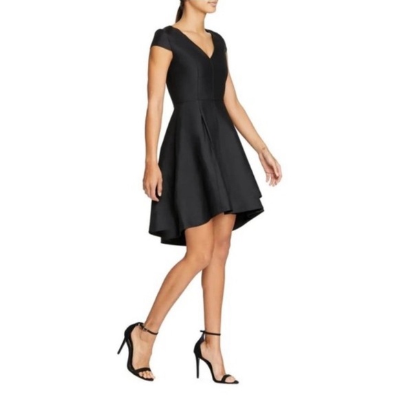 Halston Heritage High Low Sateen Cocktail Dress Mini Structured Cap Sleeve - Picture 4 of 14